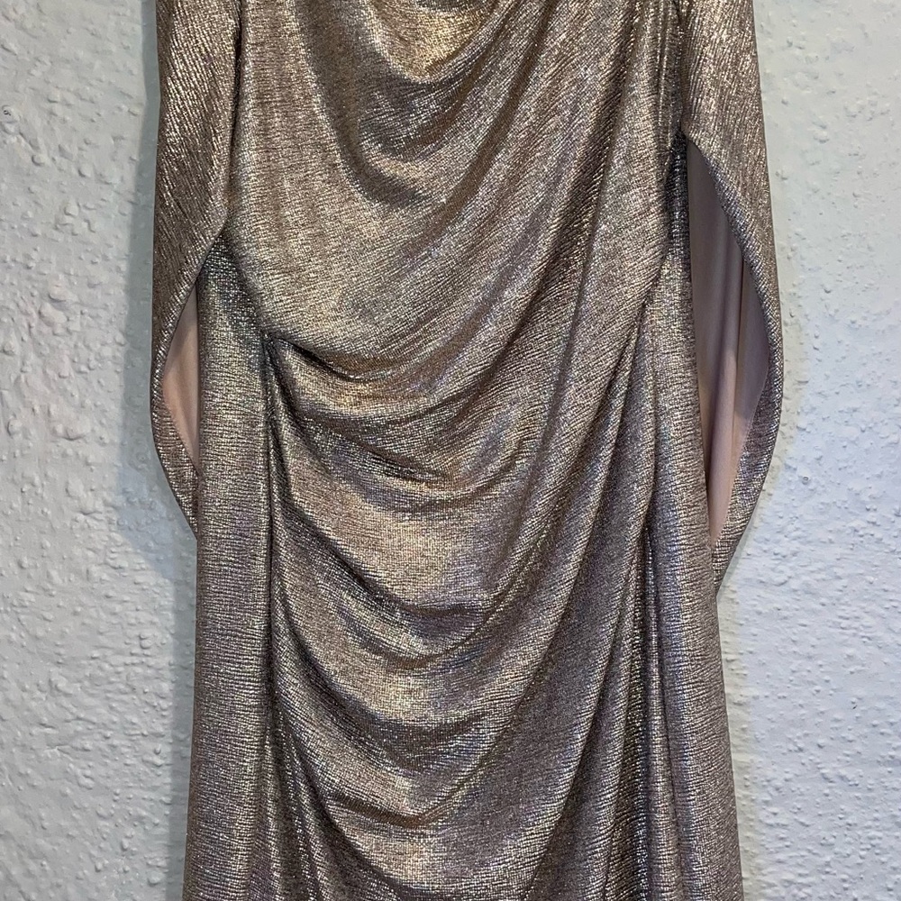 R&M Richards Elegant Silver Long Sleeve Dress